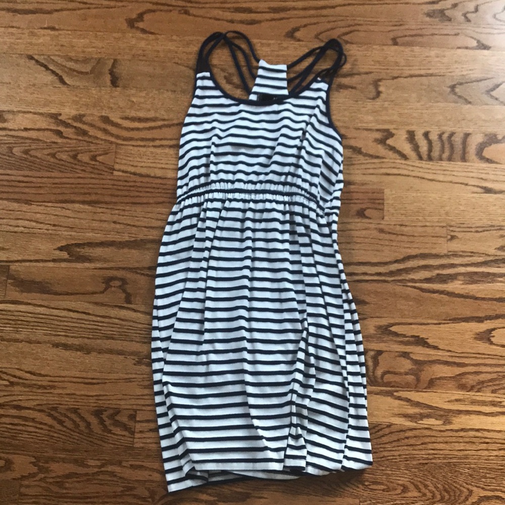 White and blue striped dress